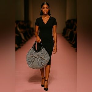 👜 Tote - Candie’s Black & White Striped Bow – Chic & Playful